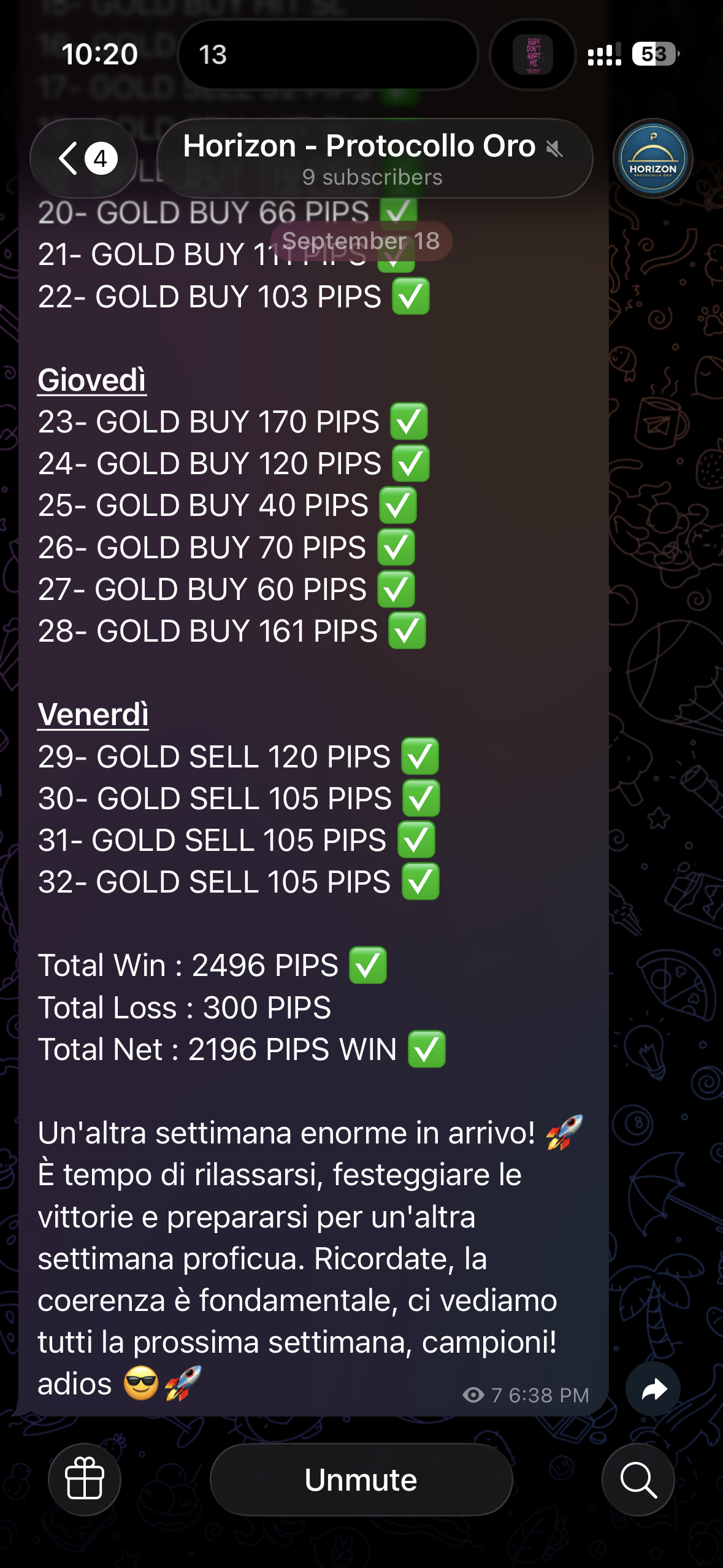 Horizon: part two of the New York recap, with the net total in pips.