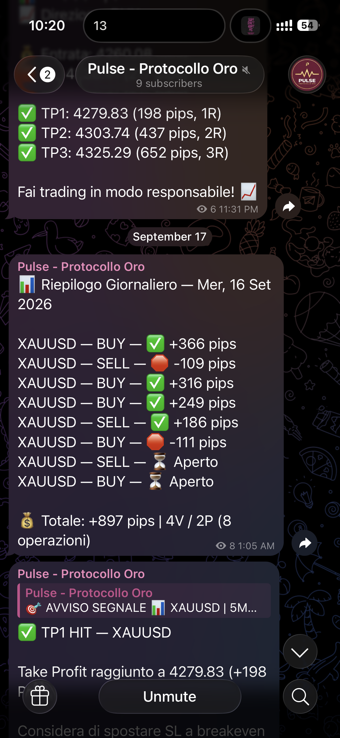 Pulse: the 16 September 2026 recap, with wins, losses and open positions.